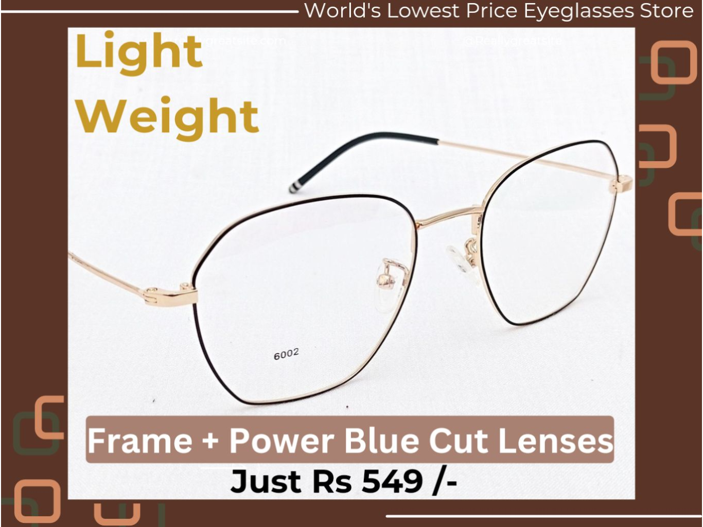 Light Weight Square Shape Frame Glasses 