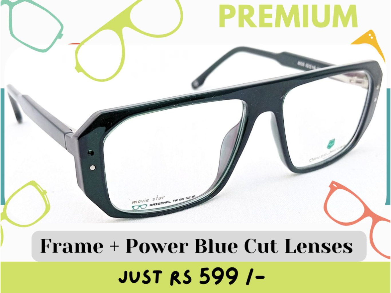 Premium Quality Rectangle Black Frame Eyeglasses