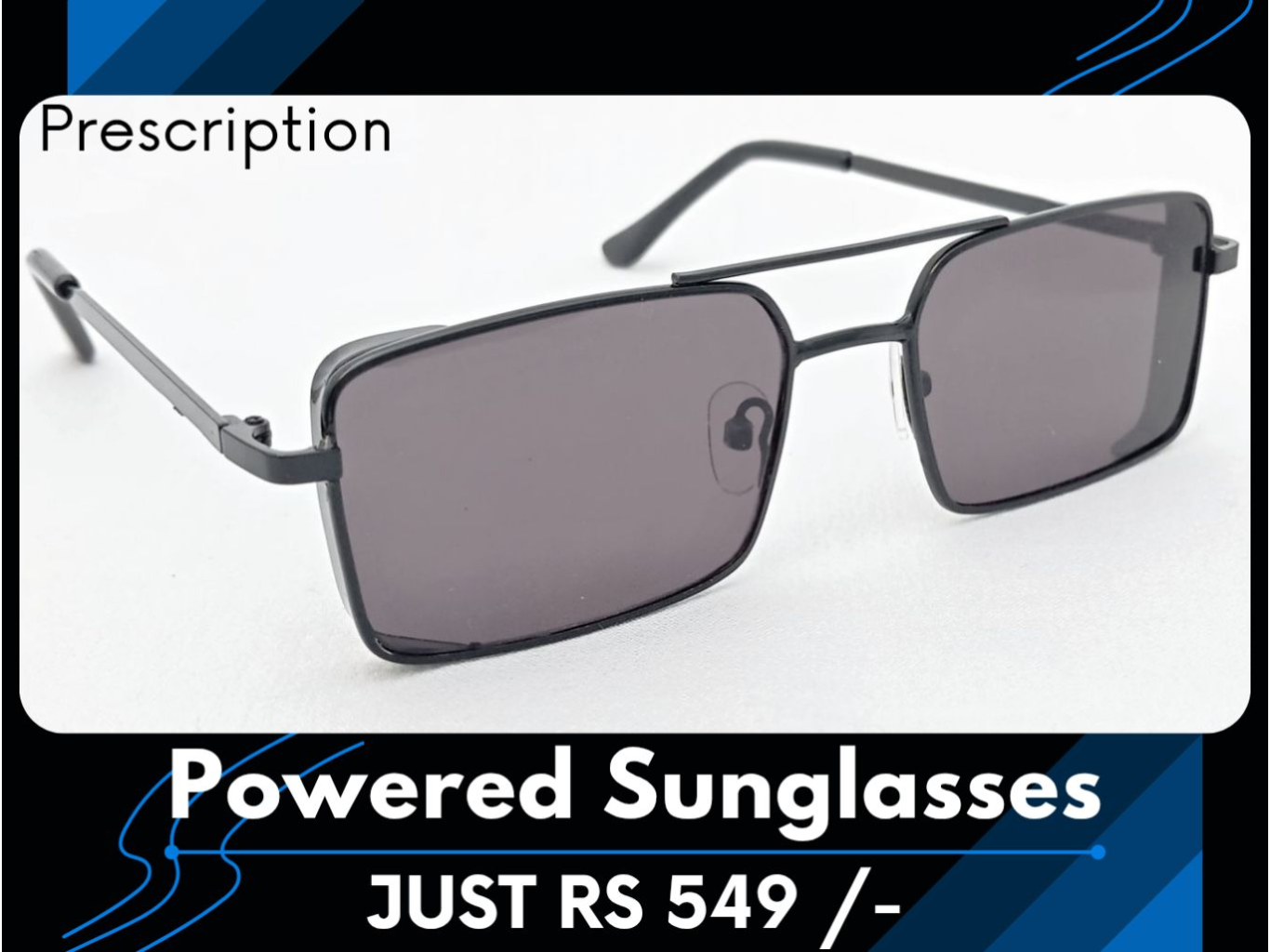 Black Rectangle Powered Sunglasses 