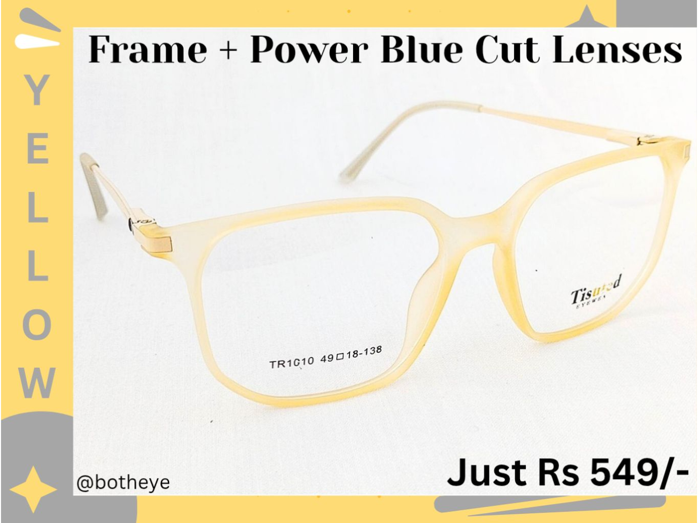 Matte Yellow Square Shape Eyeglasses Frames 